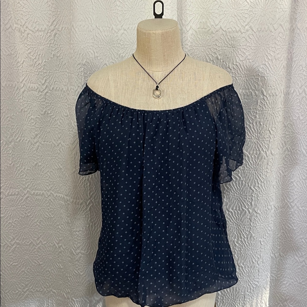 Chic Navy Sheer Blouse with Polka Dots - Picture 4 of 11